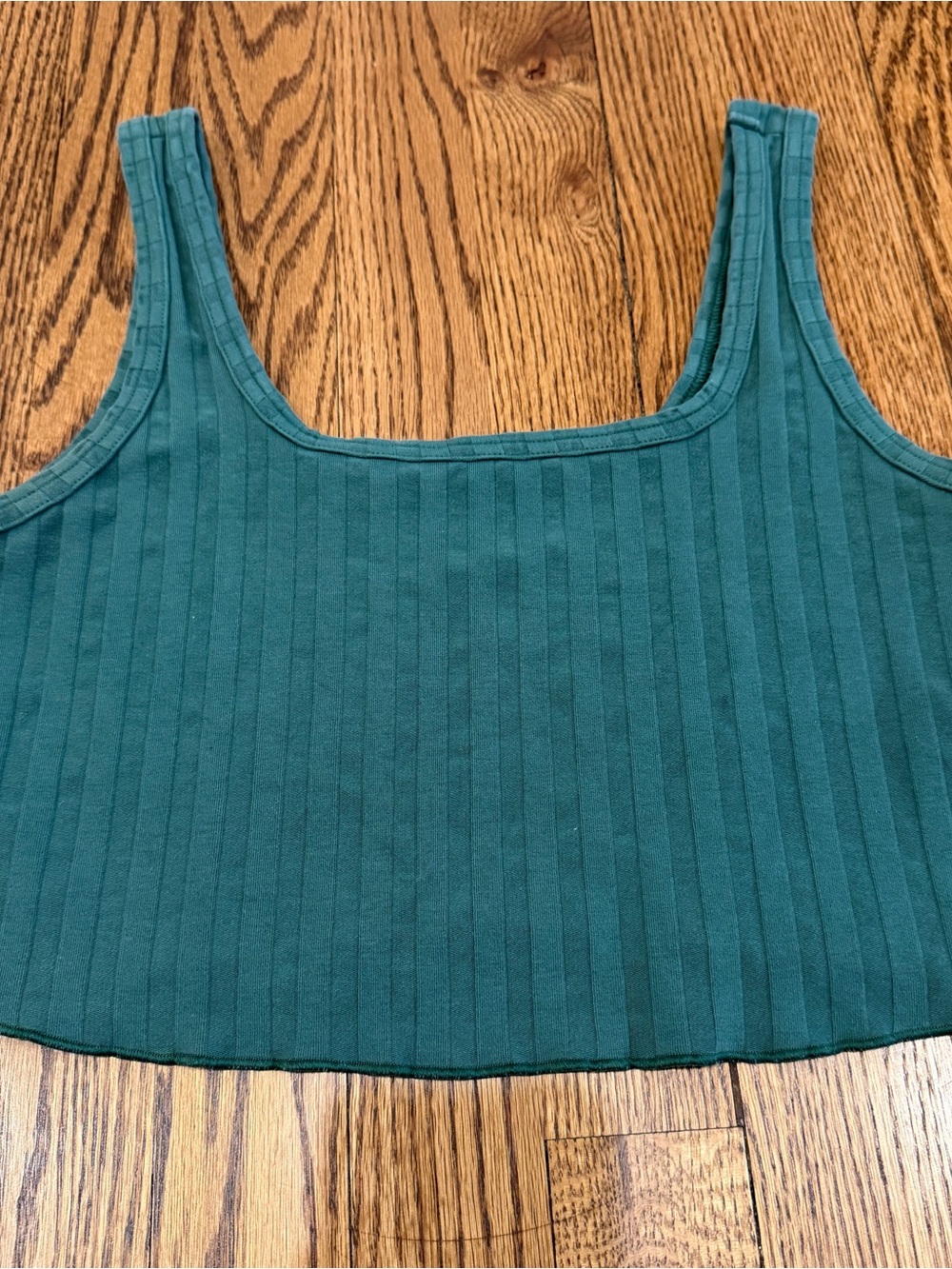 OFFLINE by Aerie Ribbed Knit Green Square Neck Cropped Tank Sleeveless Small